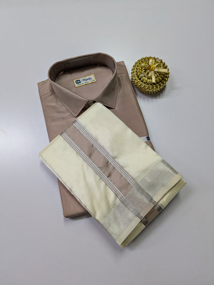 Premium Silk Dhoti Set with colour zari - Brown