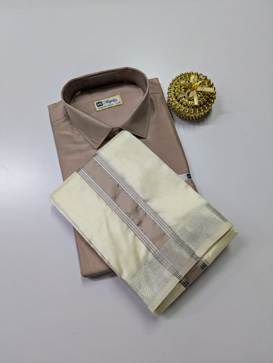 Premium Silk Dhoti Set with colour zari - Brown