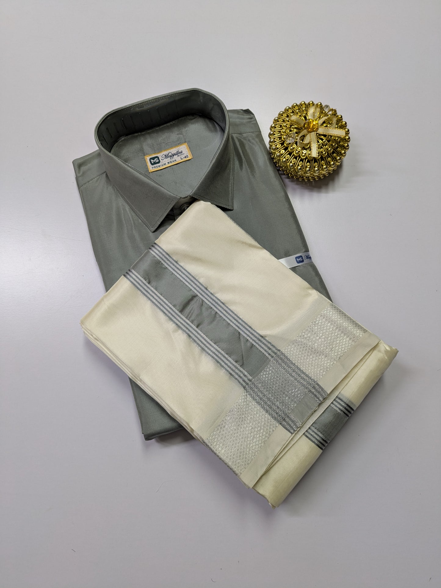 Premium Silk Dhoti Set with colour zari - Grey