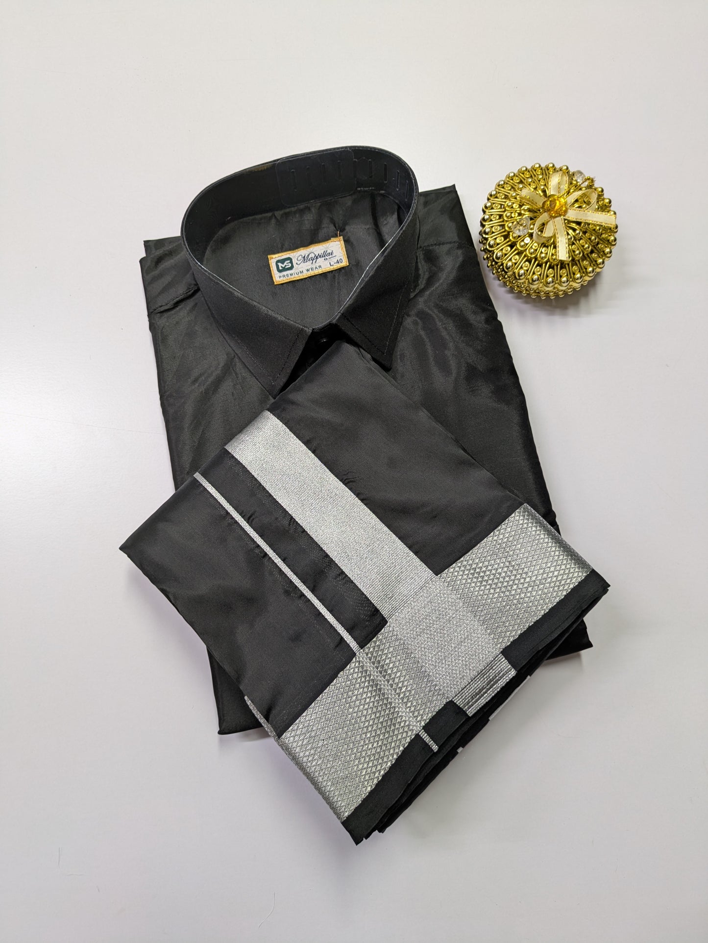 Premium Japan Silk Dhoti Set - Black