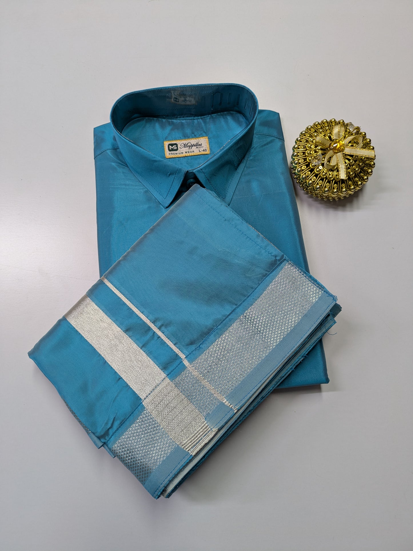 Premium Japan Silk Dhoti Set - Aqua blue