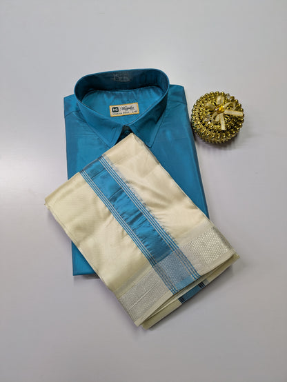 Premium Silk Dhoti Set with colour zari - Aqua blue